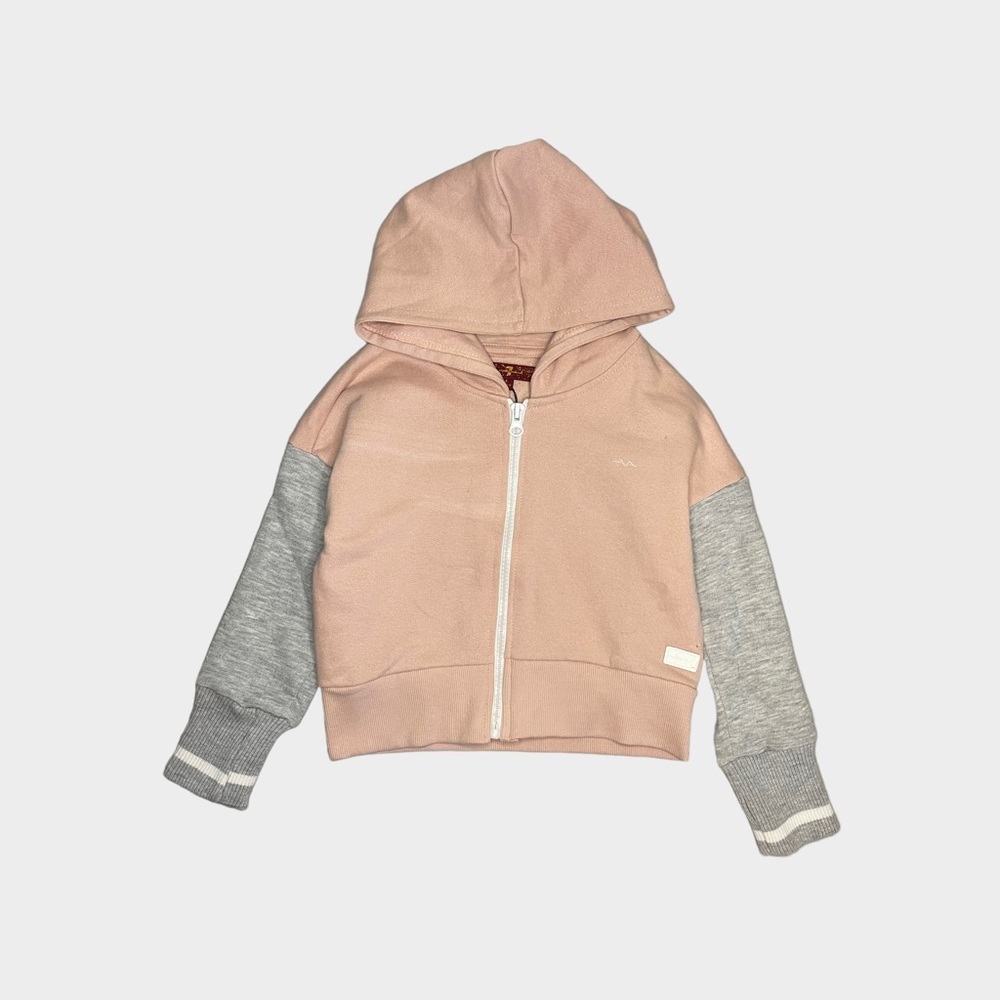 7 For All Mankind Raglan Pink & Gray Zip Up Hooded Sweatshirt